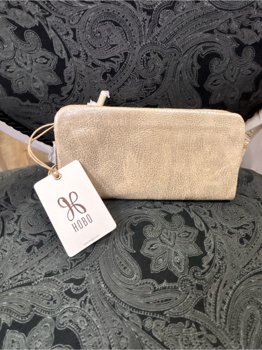 HOBO Metallic Gold Leather Wristlet Clutch